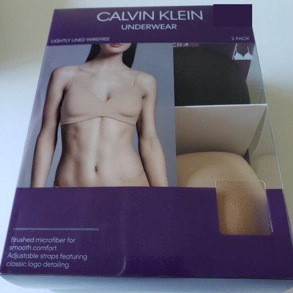 NWT - (Set of 2 nude & black) Calvin Klein Lightly Lined Wirefree Bra - Size L - Picture 1 of 5